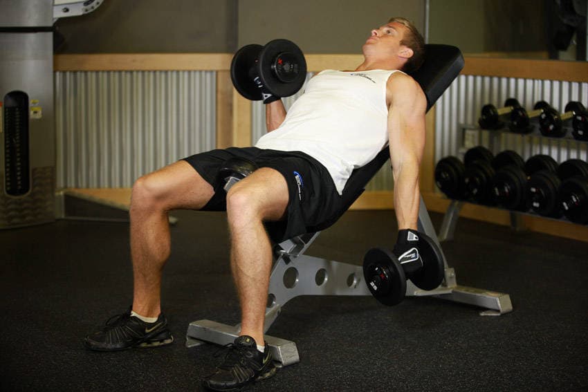 Alternate Incline Dumbbell Curl, position 2 of 2