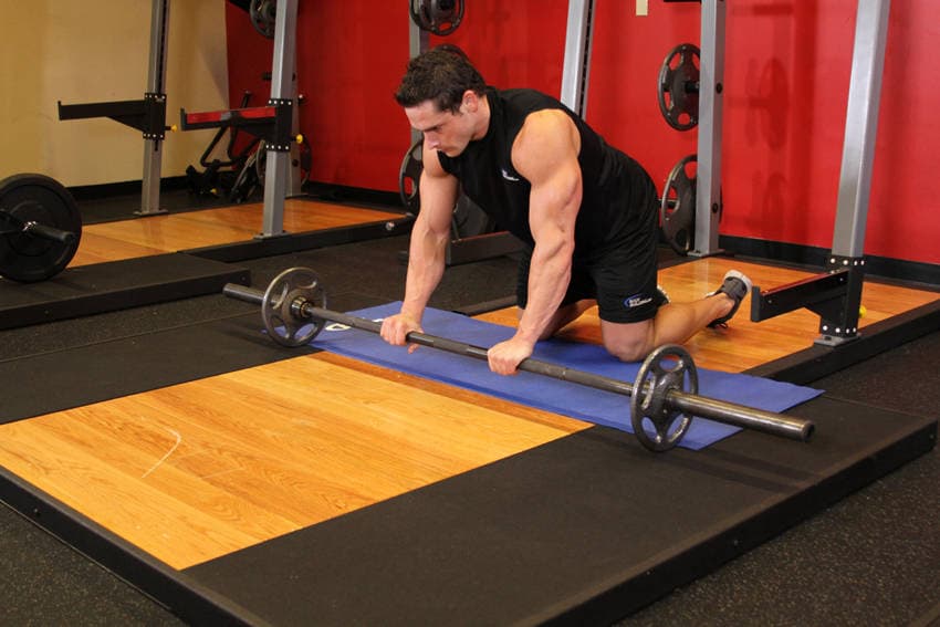 Barbell Ab Rollout - On Knees, position 1 of 2