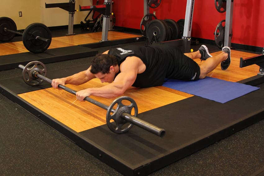 Barbell Ab Rollout - On Knees, position 2 of 2