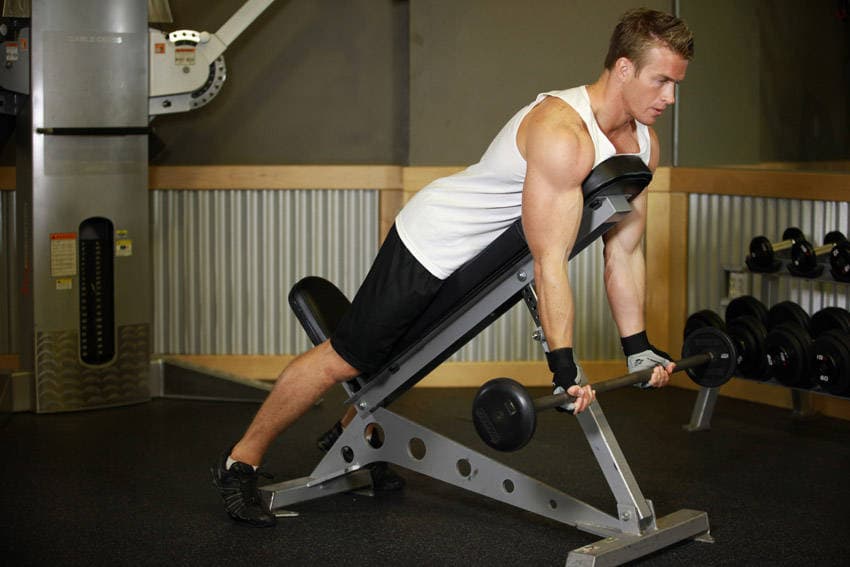 Barbell Curls Lying Against An Incline, position 1 of 2