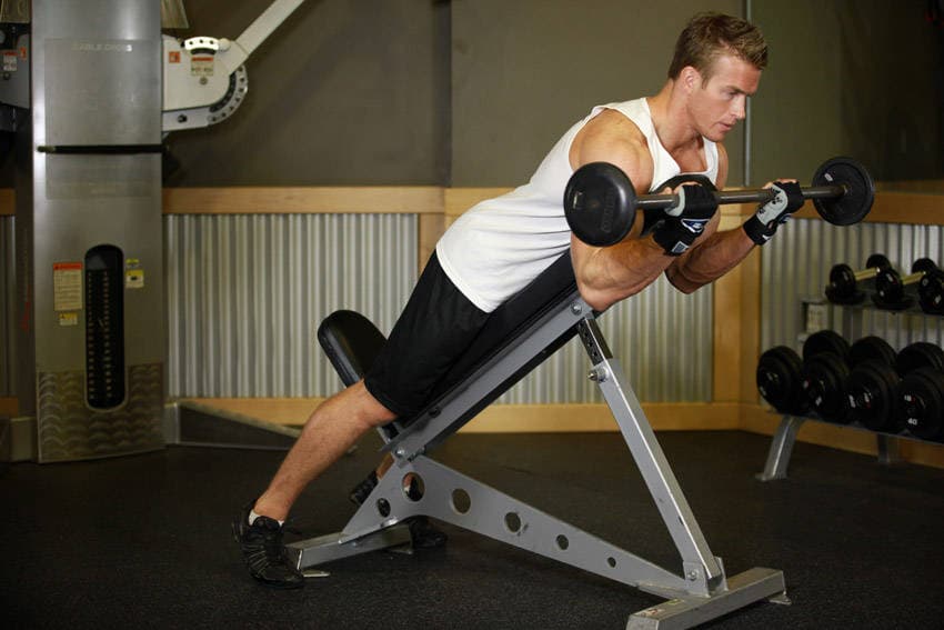 Barbell Curls Lying Against An Incline, position 2 of 2