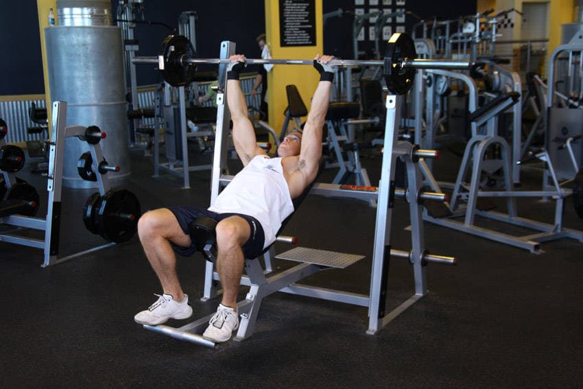 Barbell Incline Shoulder Raise, position 1 of 2