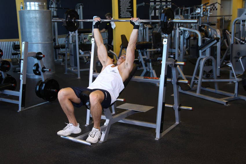 Barbell Incline Shoulder Raise, position 2 of 2