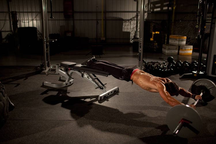 Barbell Rollout from Bench, position 2 of 2