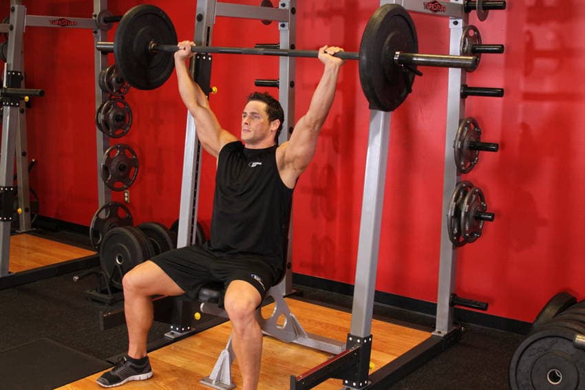 Barbell Shoulder Press, position 1 of 2