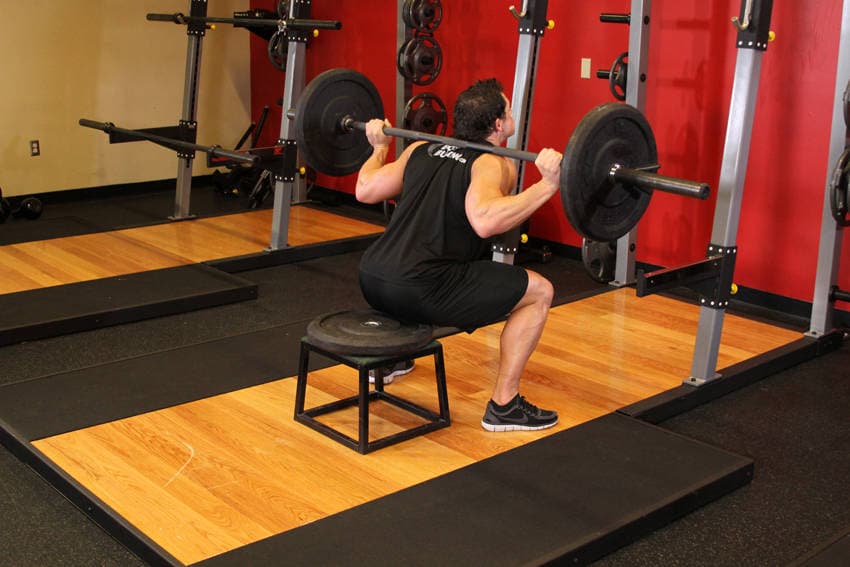 Barbell Squat To A Bench, position 2 of 2