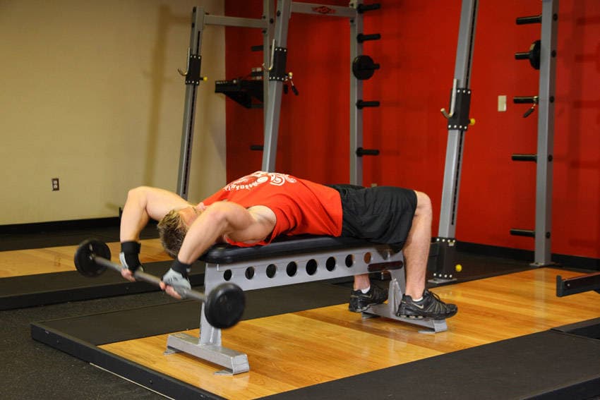 Bent-Arm Barbell Pullover, position 1 of 2