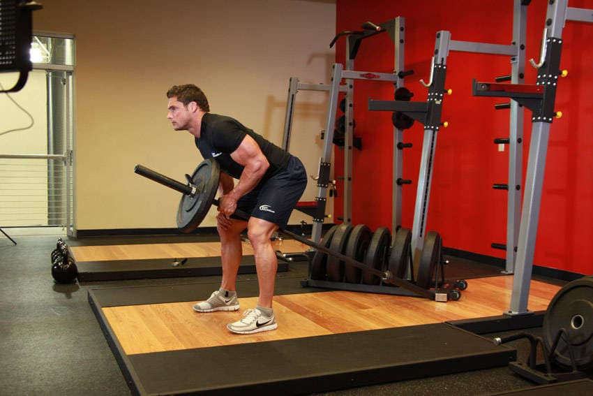 Bent Over One-Arm Long Bar Row, position 2 of 2