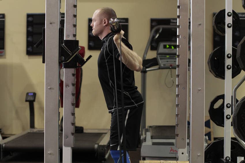 Box Squat with Bands, position 1 of 2