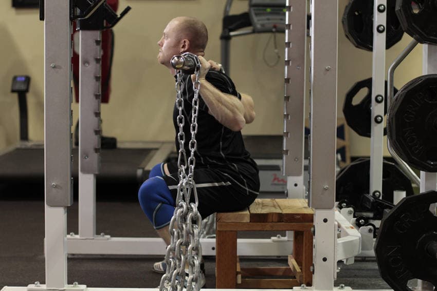 Box Squat with Chains, position 2 of 2