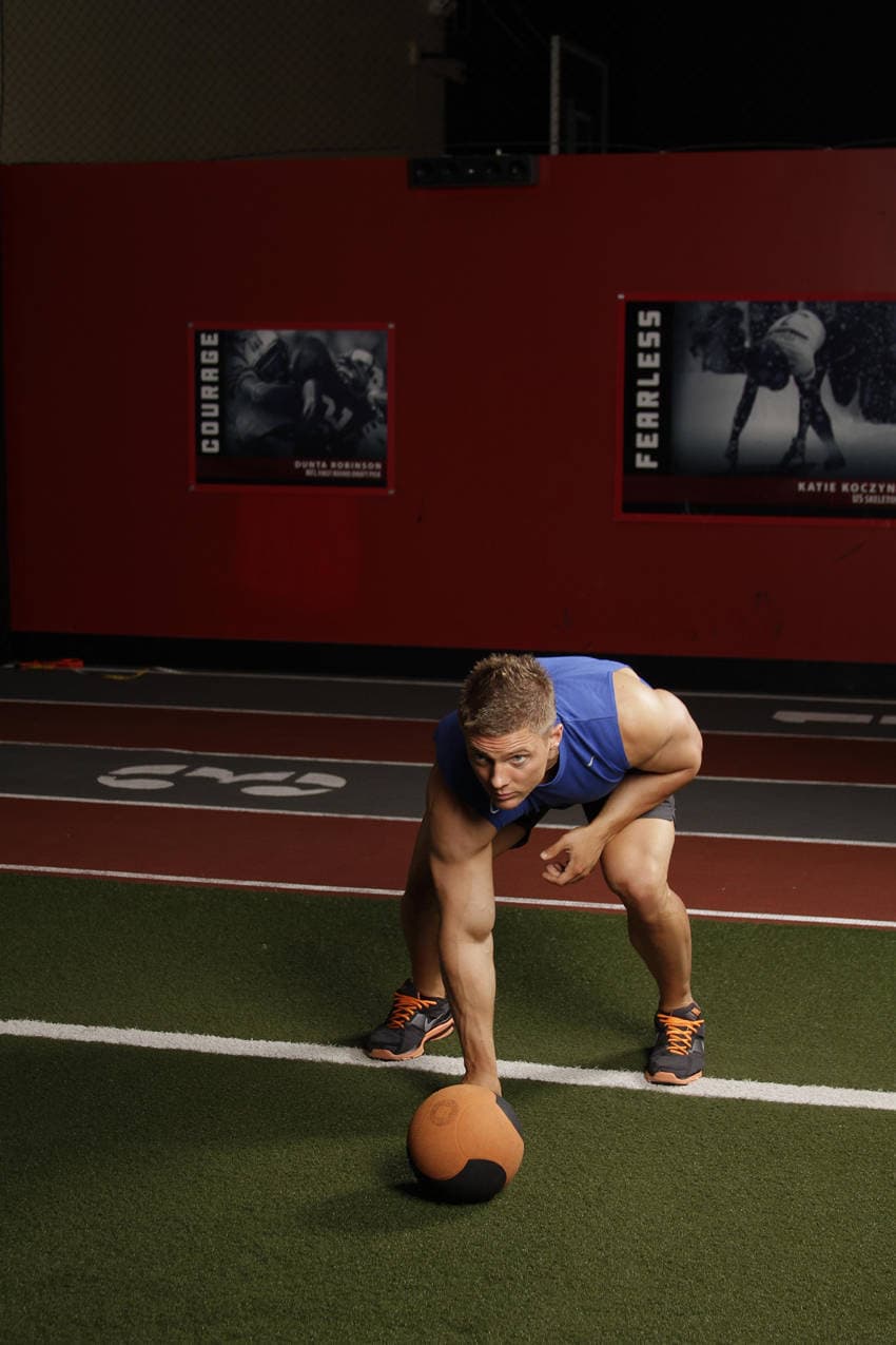 Chest Push from 3 point stance, position 1 of 2