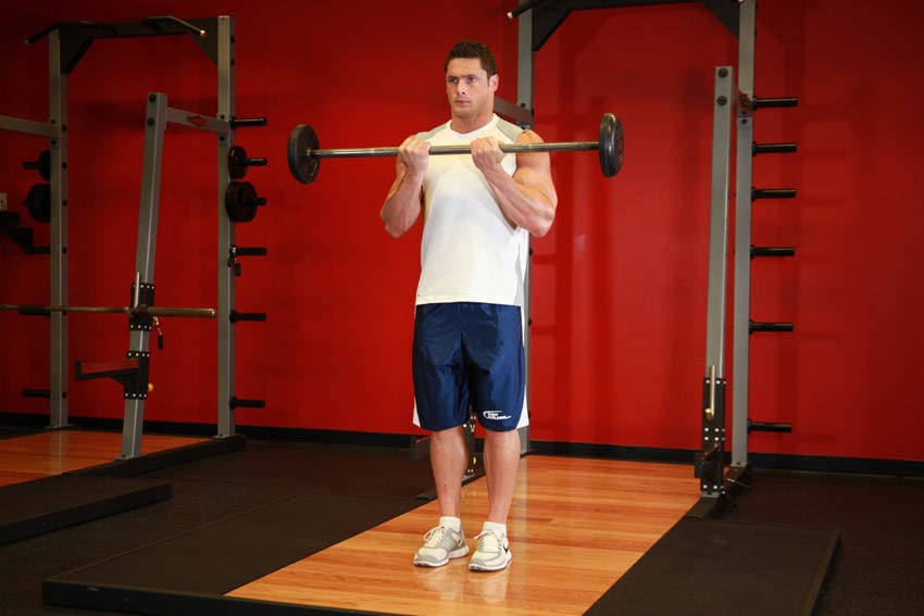 Close-Grip Standing Barbell Curl, position 2 of 2