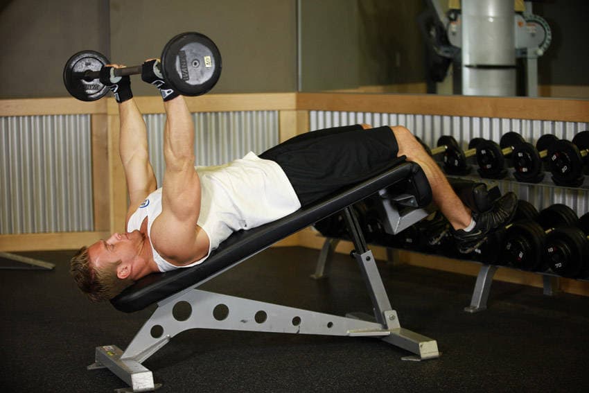 Decline Close-Grip Bench To Skull Crusher, position 1 of 2