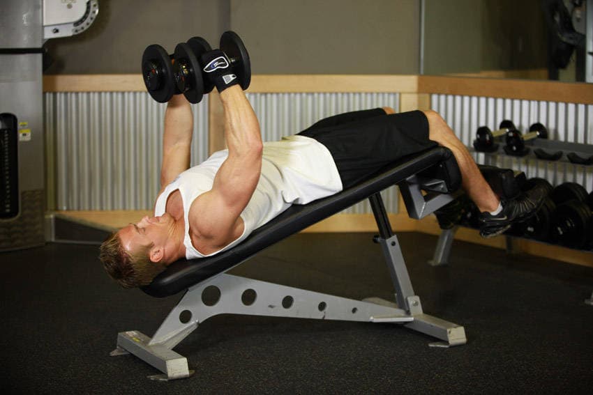Decline Dumbbell Flyes, position 1 of 2