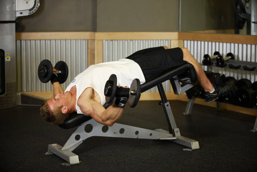 Decline Dumbbell Flyes, position 2 of 2