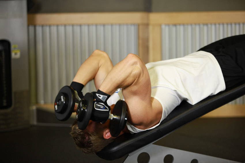 Decline Dumbbell Triceps Extension, position 2 of 2