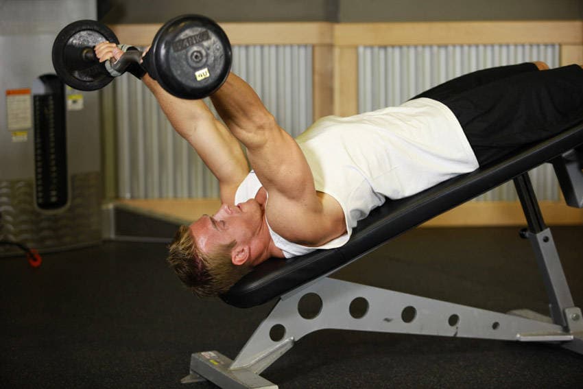 Decline EZ Bar Triceps Extension, position 1 of 2