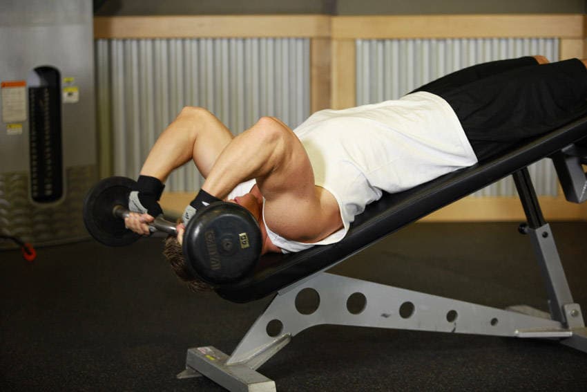 Decline EZ Bar Triceps Extension, position 2 of 2