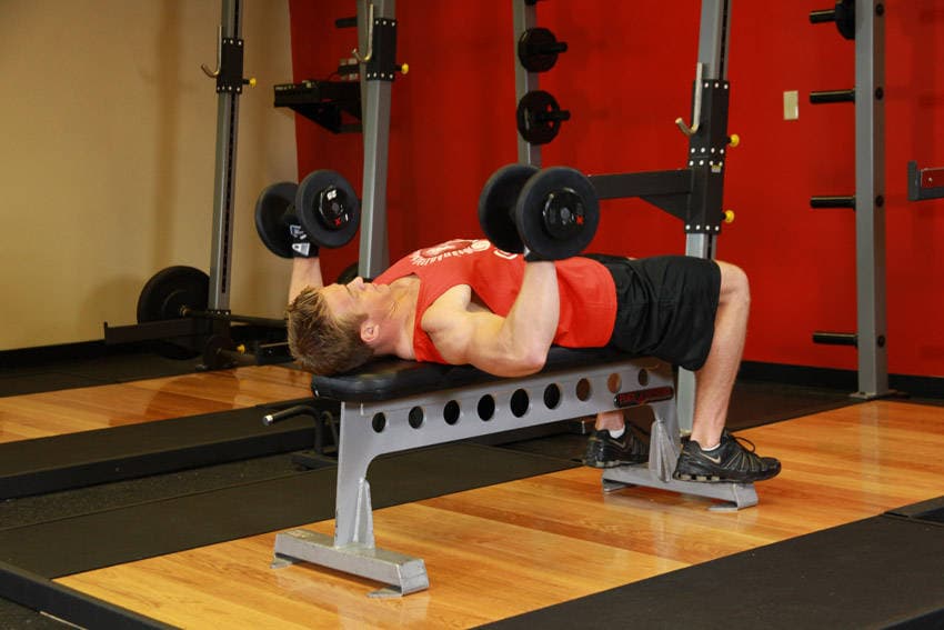 Dumbbell Bench Press, position 1 of 2