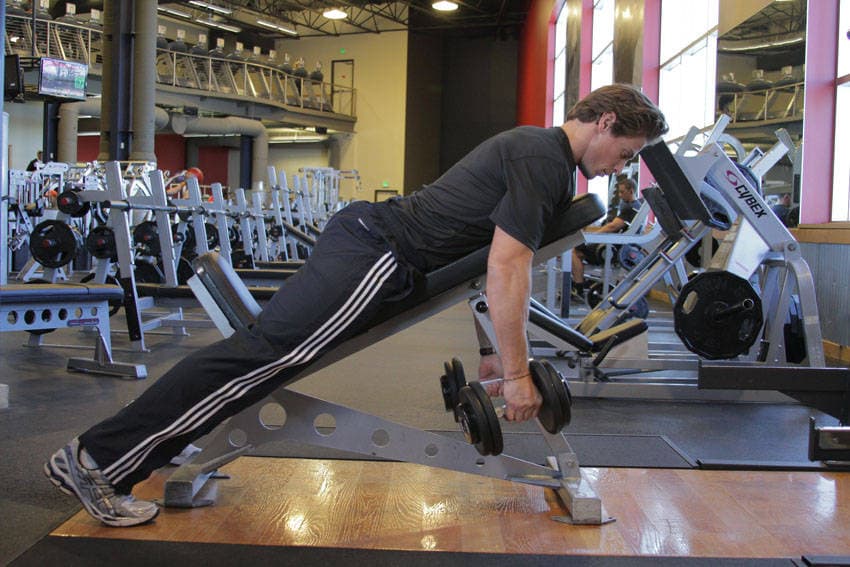 Dumbbell Incline Row, position 1 of 2