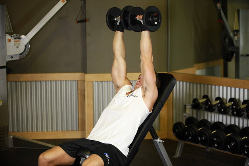 Dumbbell Incline Shoulder Raise, position 2 of 2