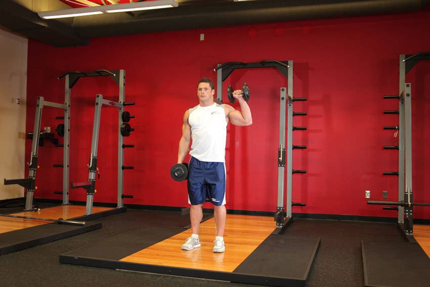 Dumbbell One-Arm Shoulder Press, position 1 of 2