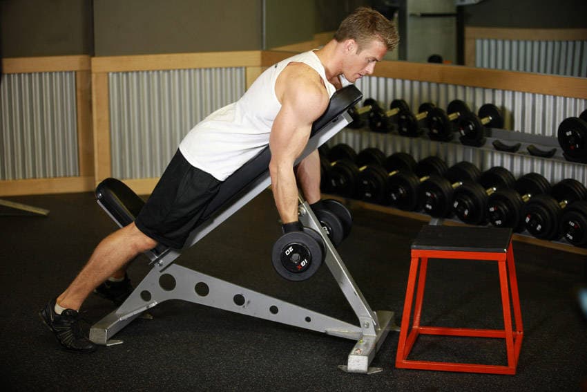Dumbbell Prone Incline Curl, position 2 of 2