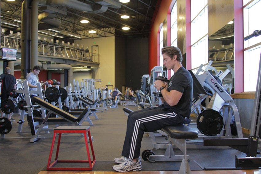 Dumbbell Seated Box Jump, position 1 of 2