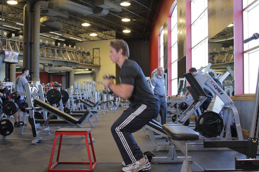 Dumbbell Seated Box Jump, position 2 of 2