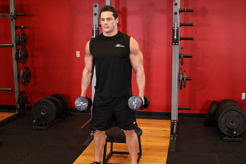 Dumbbell Squat To A Bench, position 1 of 2