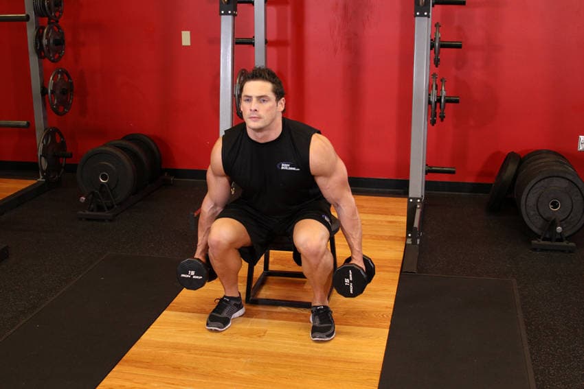 Dumbbell Squat To A Bench, position 2 of 2