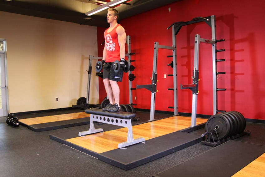 Dumbbell Step Ups, position 1 of 2