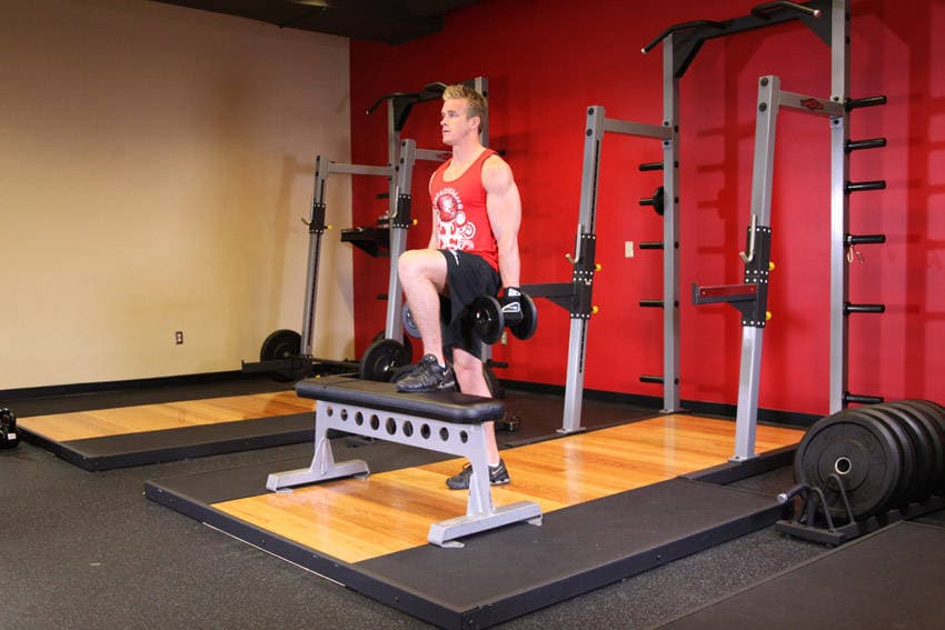 Dumbbell Step Ups, position 2 of 2