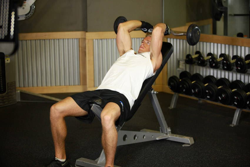 Incline Barbell Triceps Extension, position 1 of 2