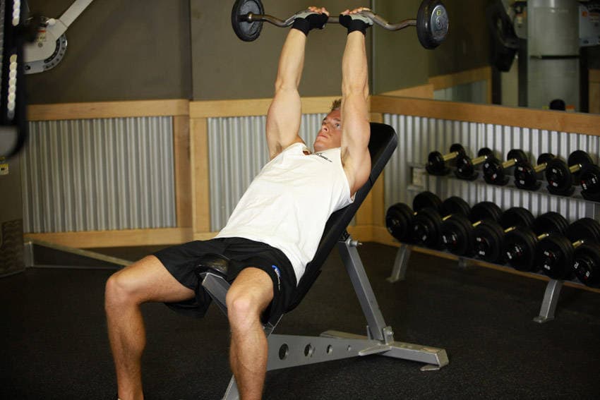 Incline Barbell Triceps Extension, position 2 of 2