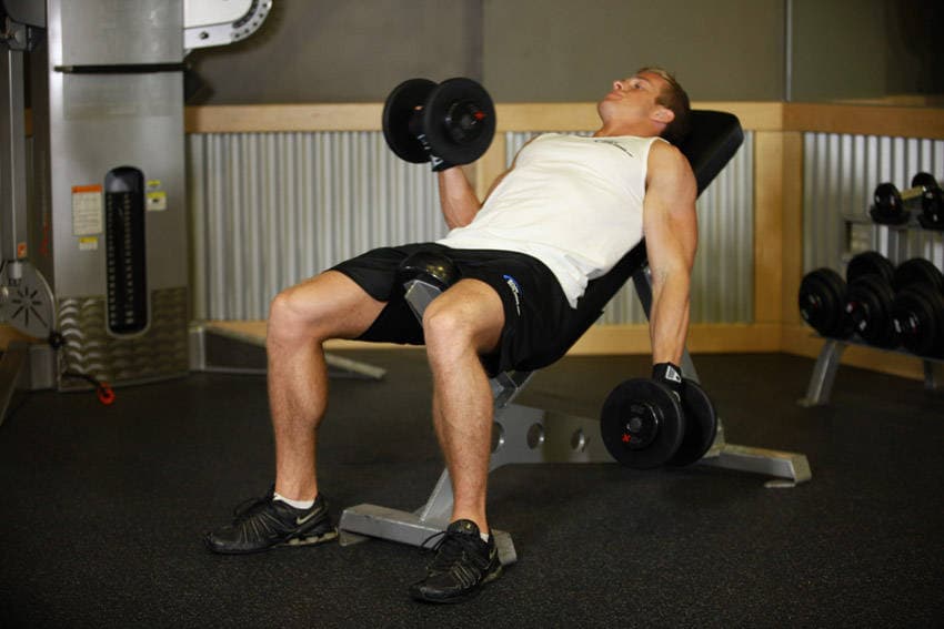 Incline Dumbbell Curl, position 1 of 2