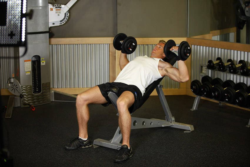 Incline Dumbbell Press, position 1 of 2