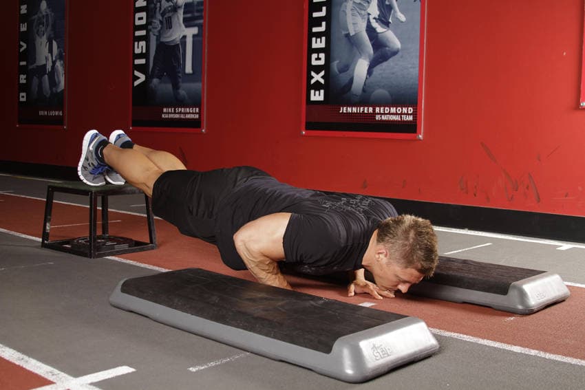 Incline Push-Up Depth Jump, position 1 of 2