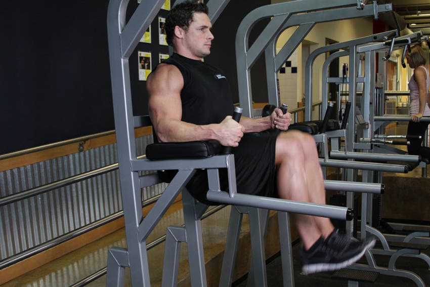 Knee/Hip Raise On Parallel Bars, position 2 of 2