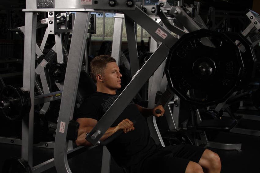 Leverage Decline Chest Press, position 1 of 2