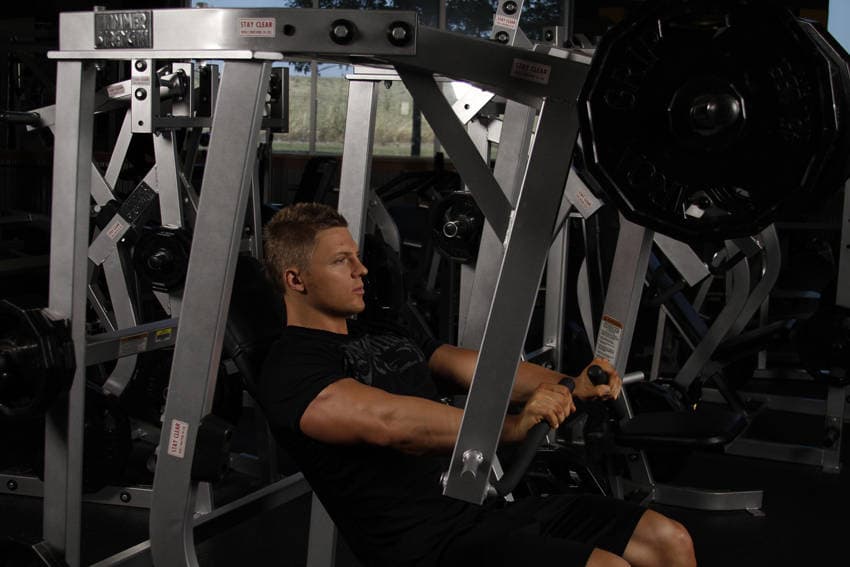Leverage Decline Chest Press, position 2 of 2