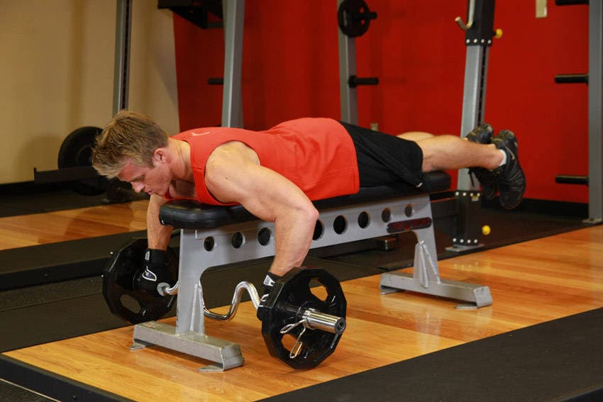 Lying Cambered Barbell Row, position 1 of 2