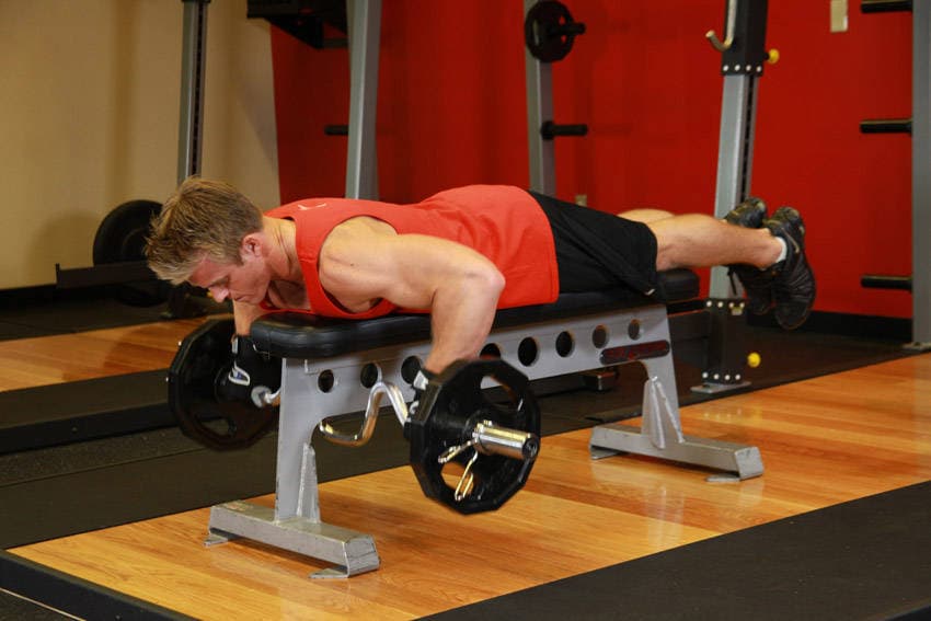 Lying Cambered Barbell Row, position 2 of 2