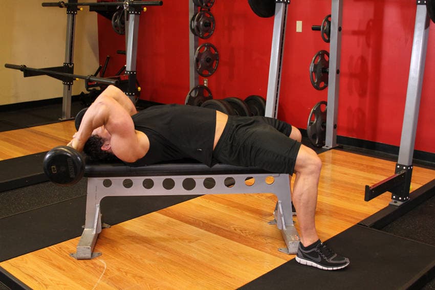 Lying Close-Grip Barbell Triceps Extension Behind The Head, position 1 of 2