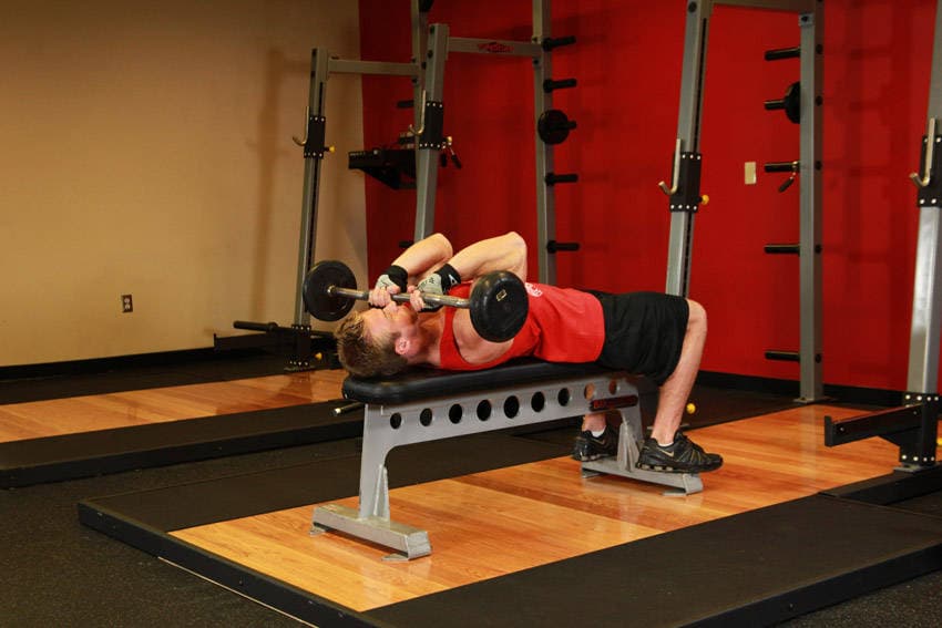 Lying Close-Grip Barbell Triceps Press To Chin, position 2 of 2