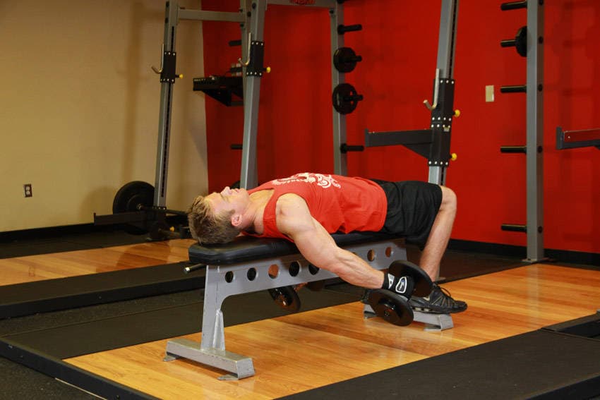 Lying Supine Dumbbell Curl, position 2 of 2