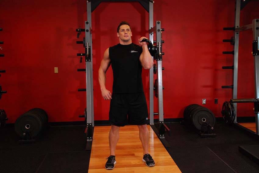 One-Arm Kettlebell Military Press To The Side, position 1 of 2
