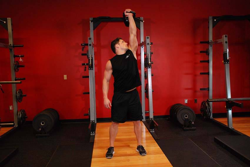 One-Arm Kettlebell Military Press To The Side, position 2 of 2