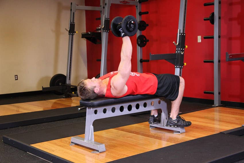 One Arm Dumbbell Bench Press, position 2 of 2