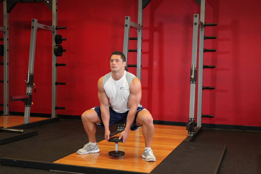 Plie Dumbbell Squat, position 2 of 2